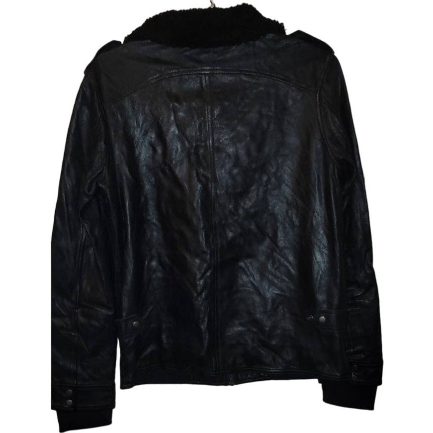 New JAKETT Bess Aviator Leather Jacket Fur Collar $640 SMALL Burnished Black