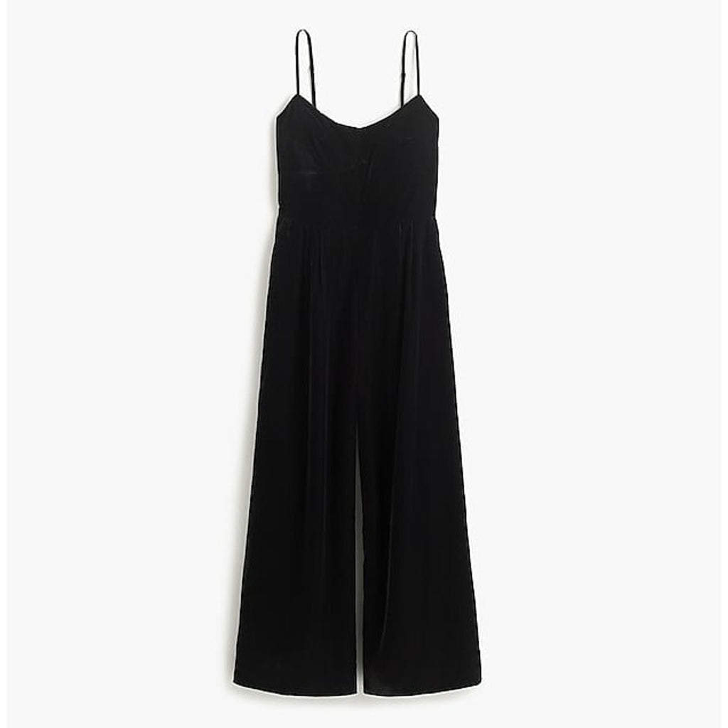 NEW J Crew Black Cropped Velvet Wide-Leg Jumpsuit Size 0