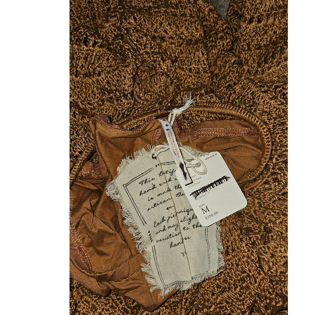 Free People Desert Roads Crochet Flare Jumpsuit MEDIUM Brown Lace Free People