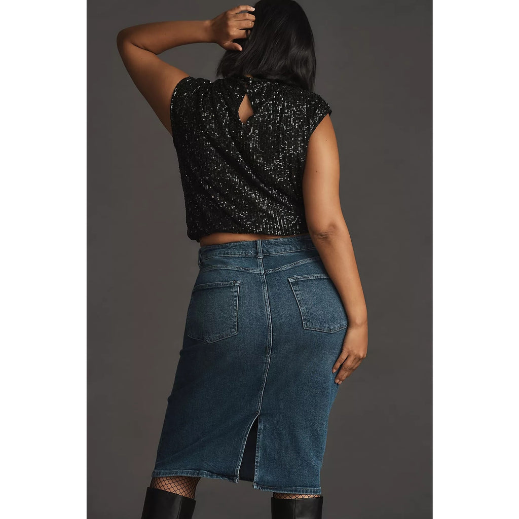 Anthropologie x Pilcro Denim Pencil Skirt $130 Size 6 Blue Midi