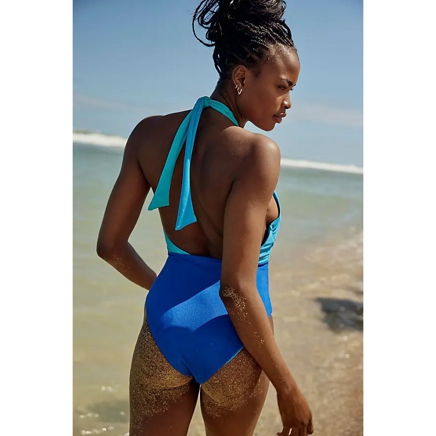 New FREE PEOPLE Beach Riot Jessica One-Piece Swimsuit $168 SMALL Caribbean Sea