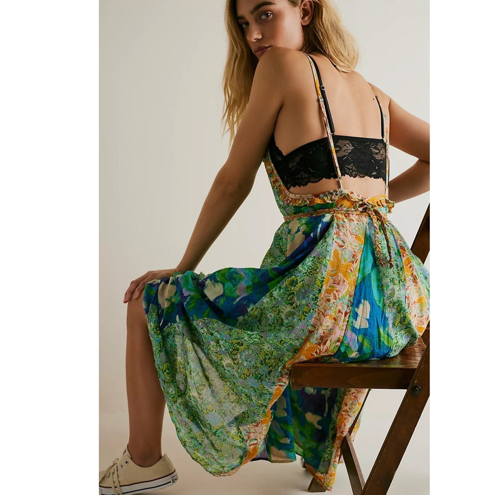 New Free People Moondive Maxi Dress $168 X-SMALL Green Combo BOHEMIAN