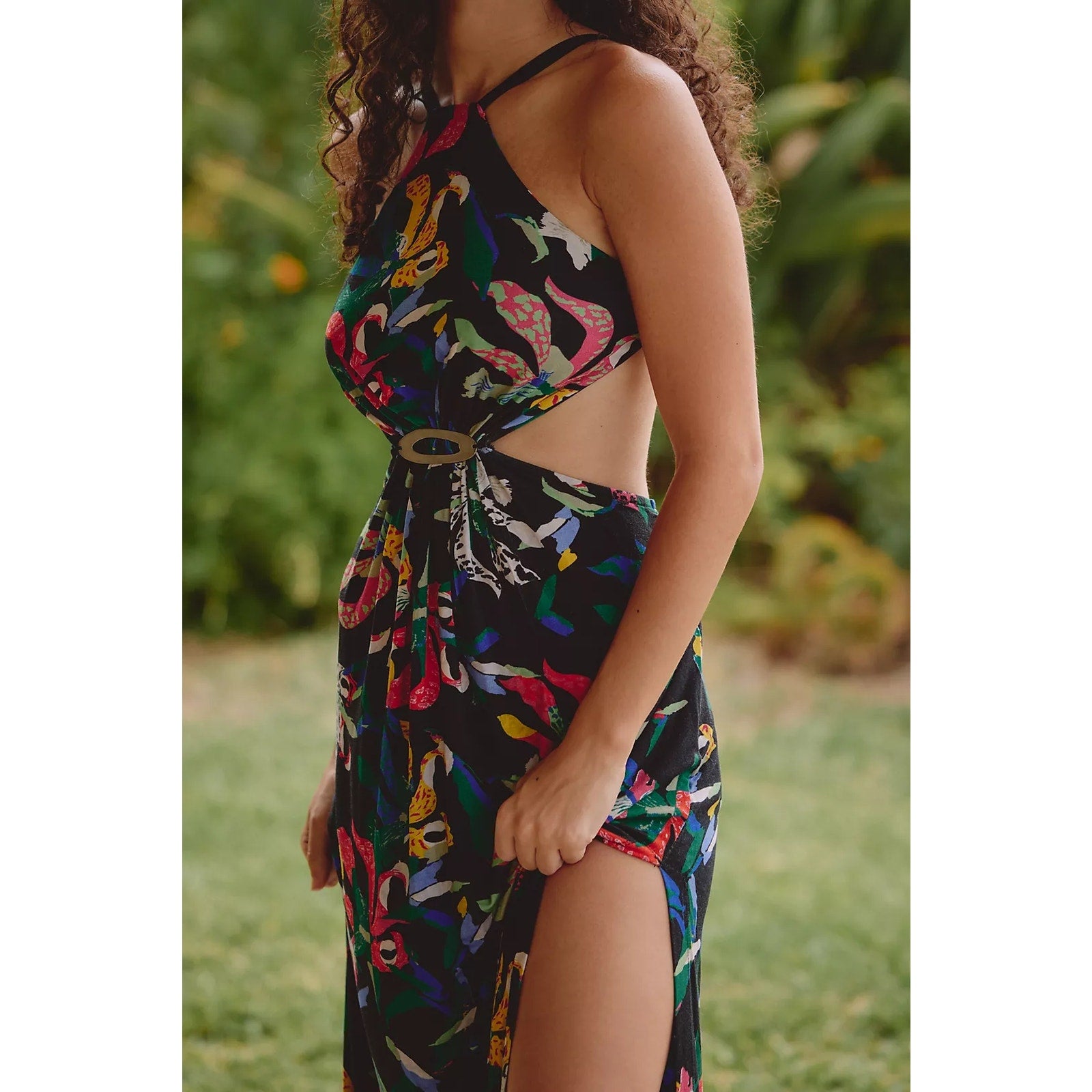 ANTHROPOLOGIE Celandine Marambia Cutout Maxi Dress X-LARGE Black Multi Anthropologie