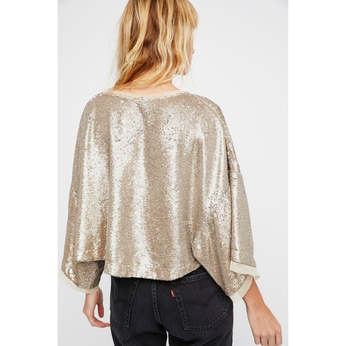 Free People Champagne Dreams Sequins Cropped Glam Tee