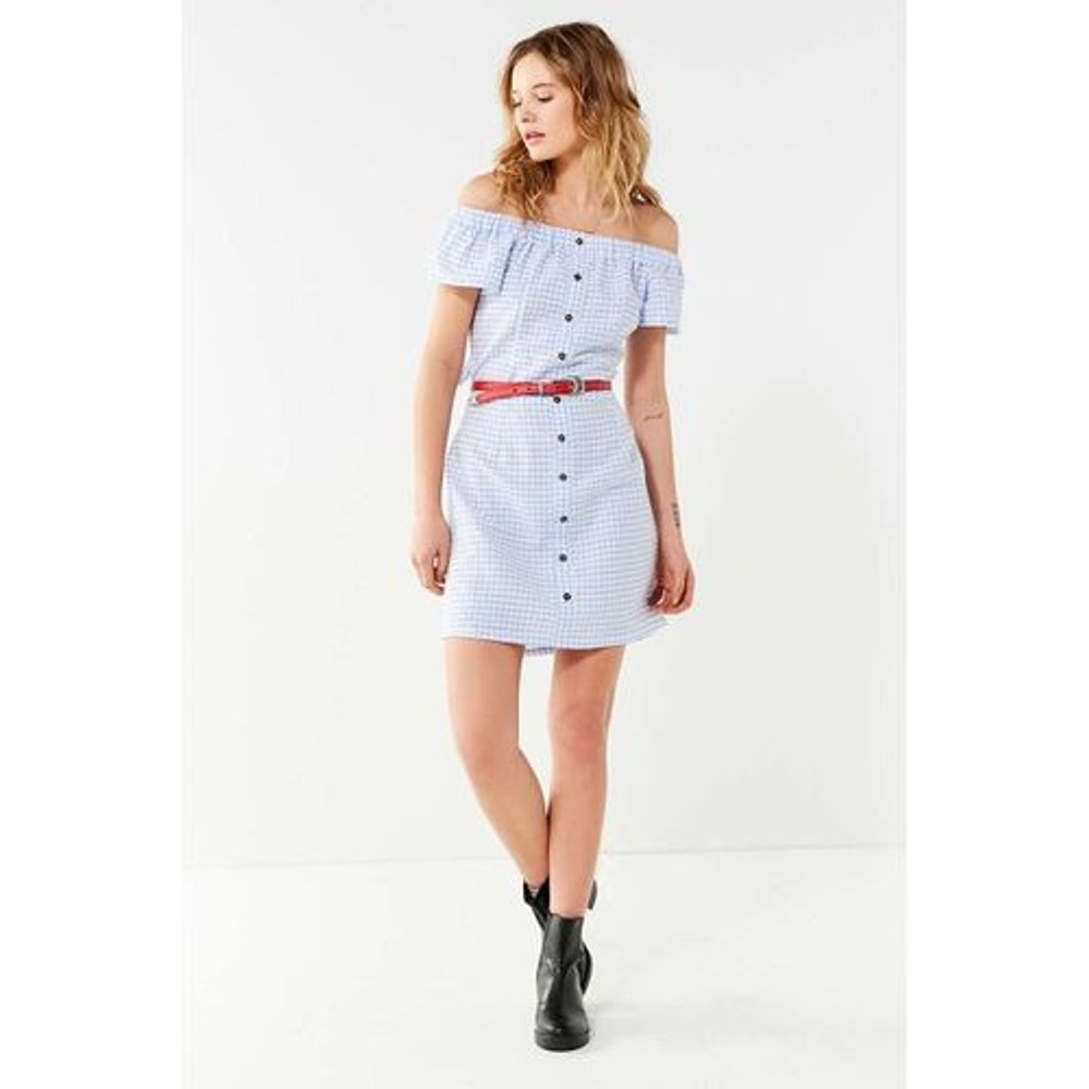 New UO x Cleobella Lou Lou Off-The Shoulder Gingham Mini Dress $169 Size Small