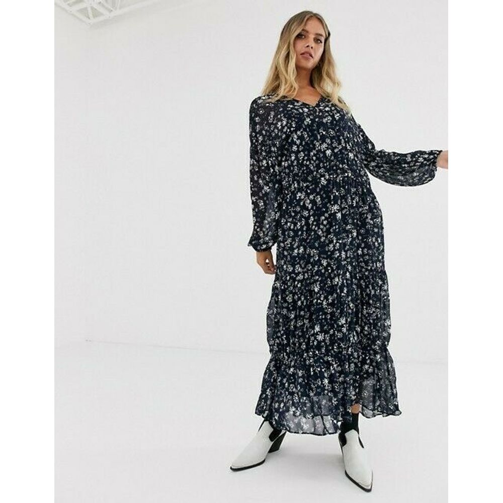 New Free People Wallflower Blue Chiffon Long Sleeve Midi Dress $148 Size Small