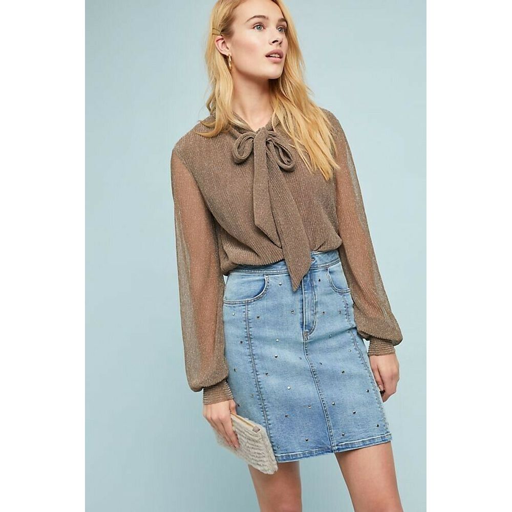 Anthropologie Studded Denim Mini Skirt by Steele