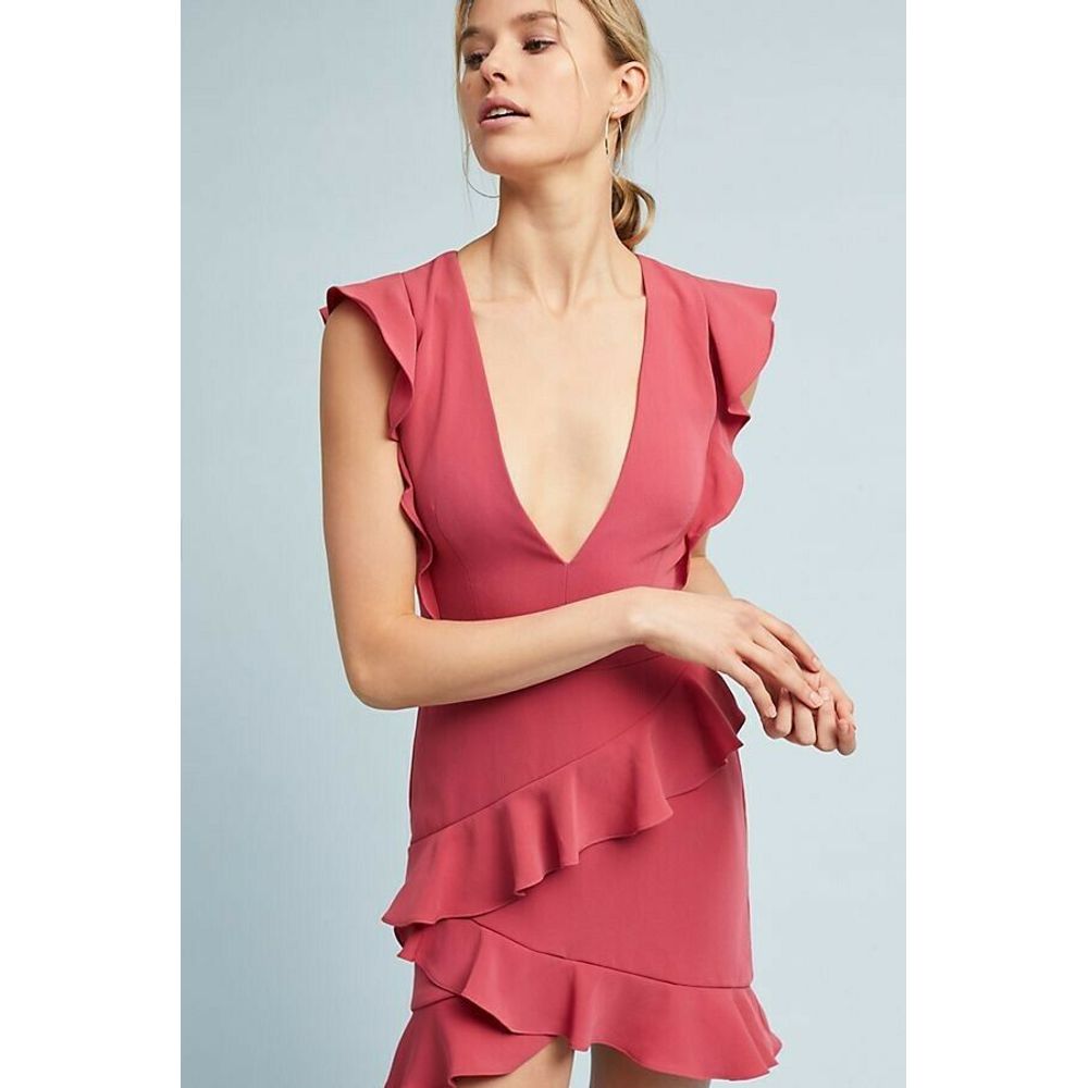 New Anthropologie ML Monique Lhuillier Asymmetrical Ruffle Mini Dress $395 Sz 2