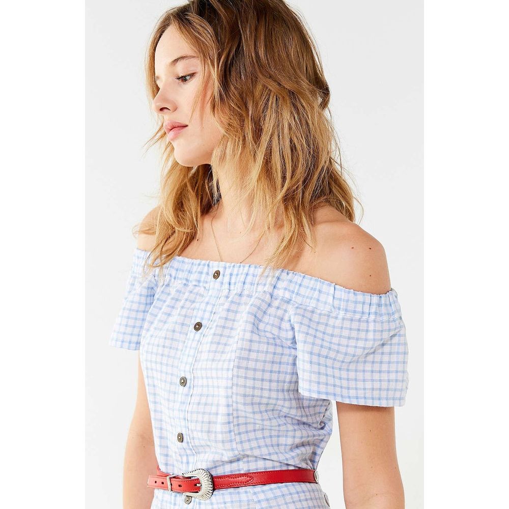 New UO x Cleobella Lou Lou Off-The Shoulder Gingham Mini Dress $169 Size Small