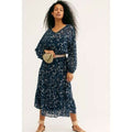 New Free People Wallflower Blue Chiffon Long Sleeve Midi Dress $148 Size Small