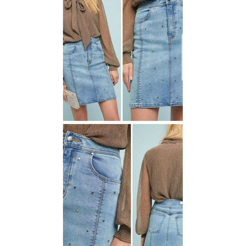 Anthropologie Studded Denim Mini Skirt by Steele