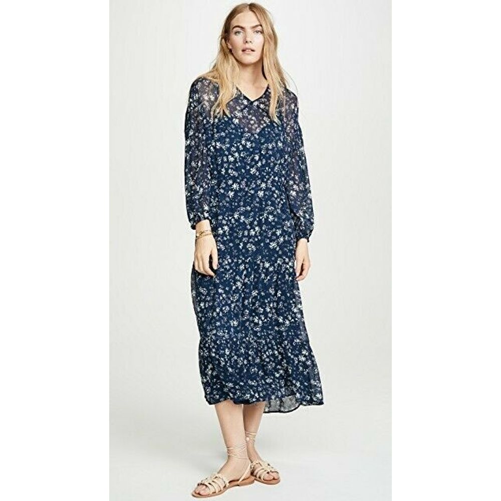 New Free People Wallflower Blue Chiffon Long Sleeve Midi Dress $148 Size Small