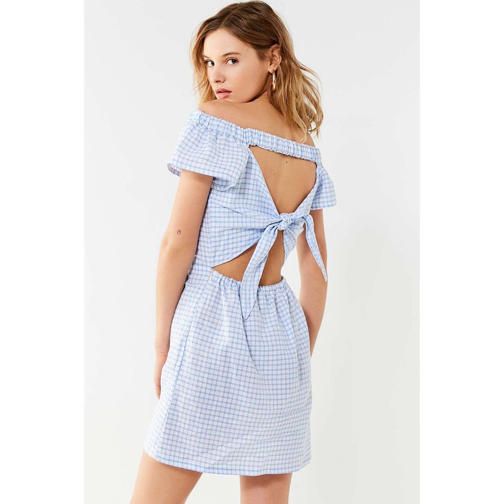 New UO x Cleobella Lou Lou Off-The Shoulder Gingham Mini Dress $169 Size Small