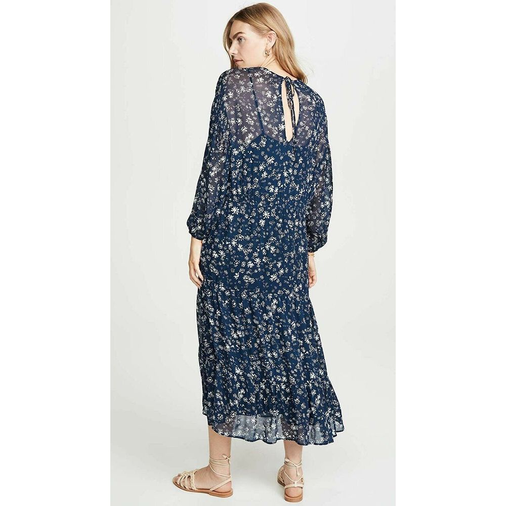 New Free People Wallflower Blue Chiffon Long Sleeve Midi Dress $148 Size Small