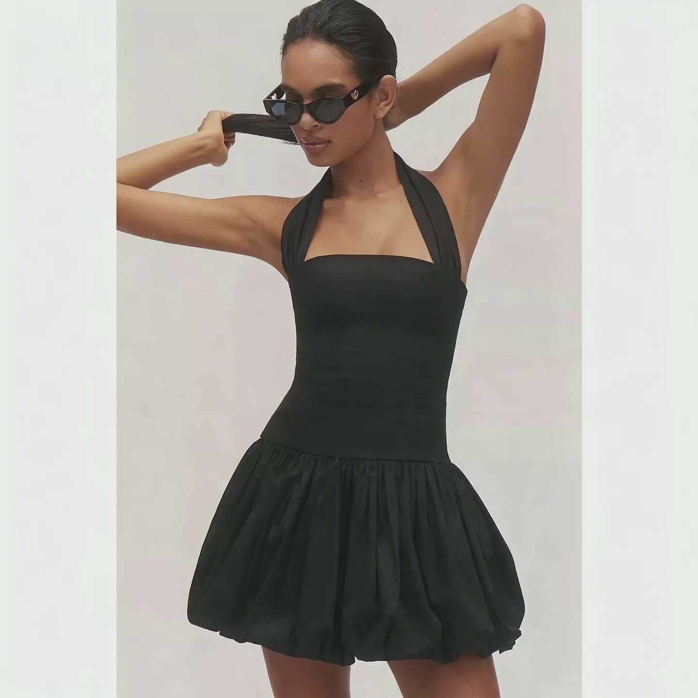 Anthropologie x Delfi Collective Halter Bubble Mini Dress LARGE Black
