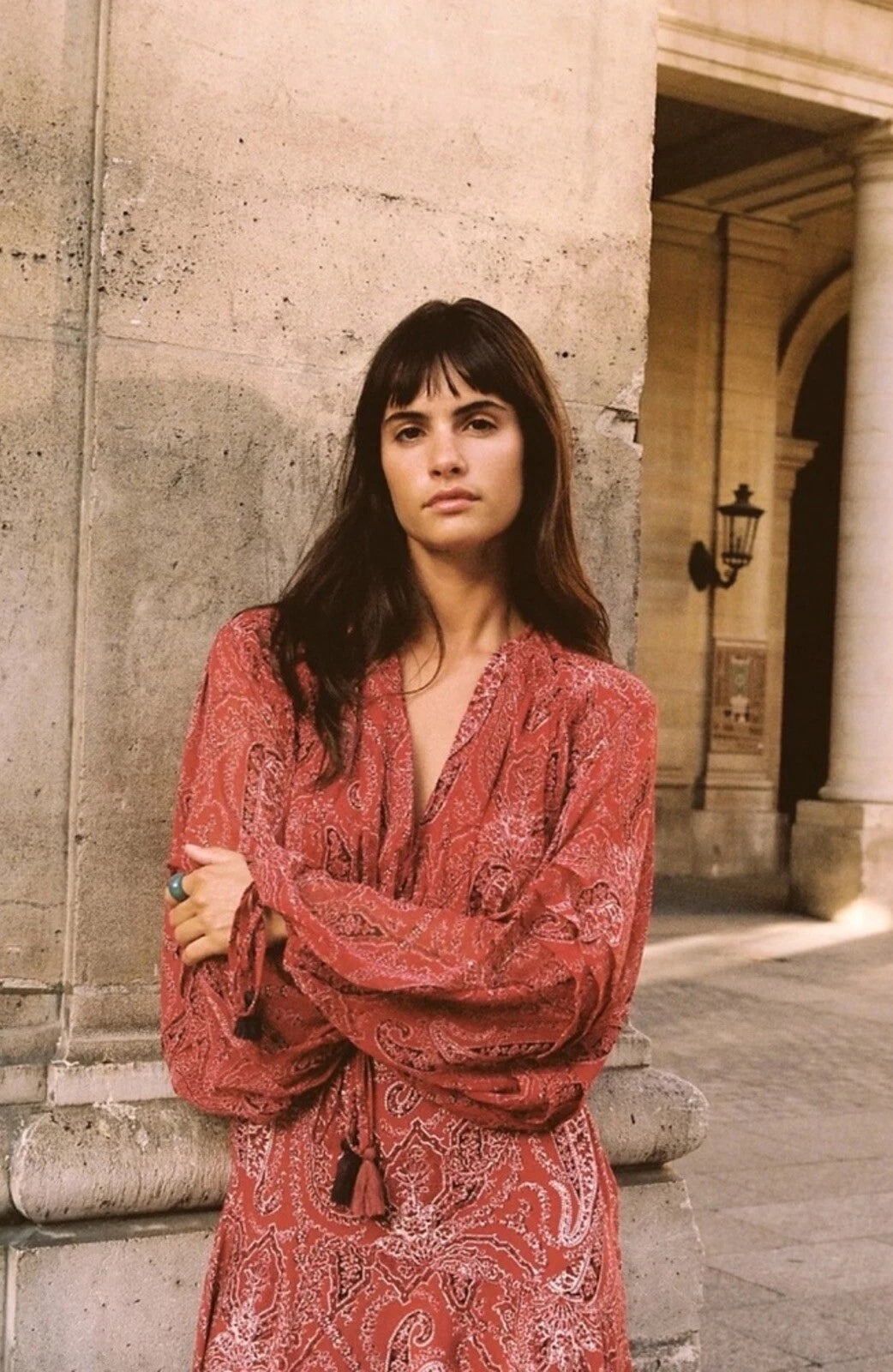 Free People Mirage Paisley Maxi Dress Sz 2 Red Boho Empire Waist Free People