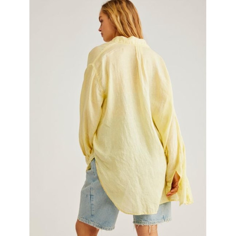New Free People x CP Shades Solid Ruffle Linen Shirt $252 X-SMALL Banana Cream