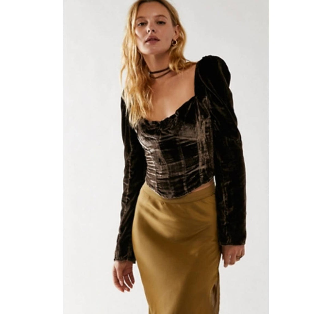 Free People Bridgette Long Sleeve Velvet Top