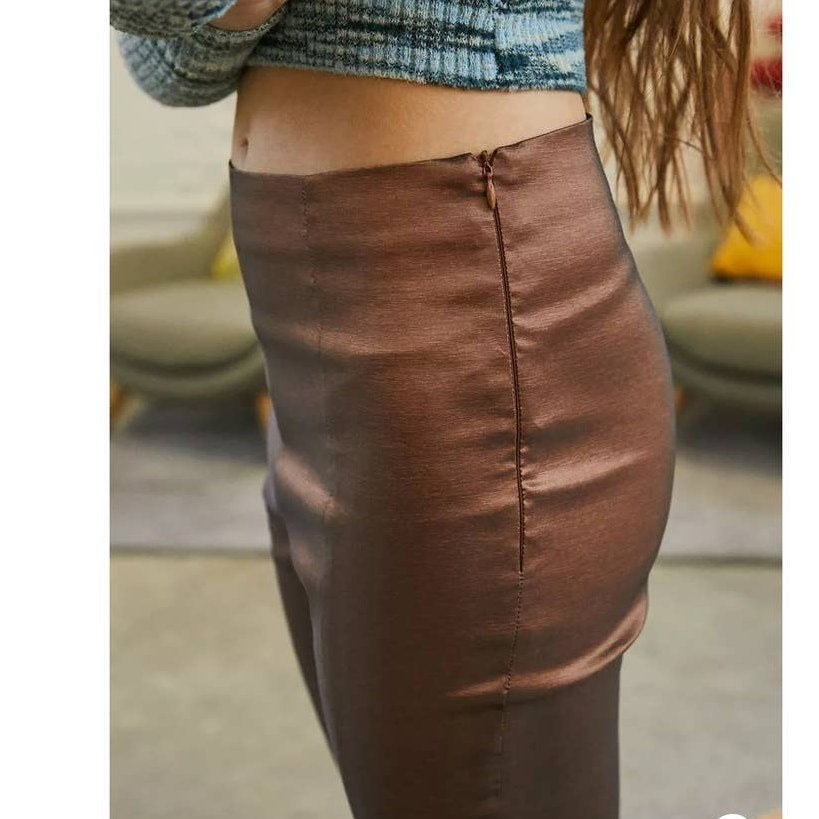 New Free People x Hosbjerg Elora Flare Pants $168 EU MEDIUM/US 6 Metallic Walnut