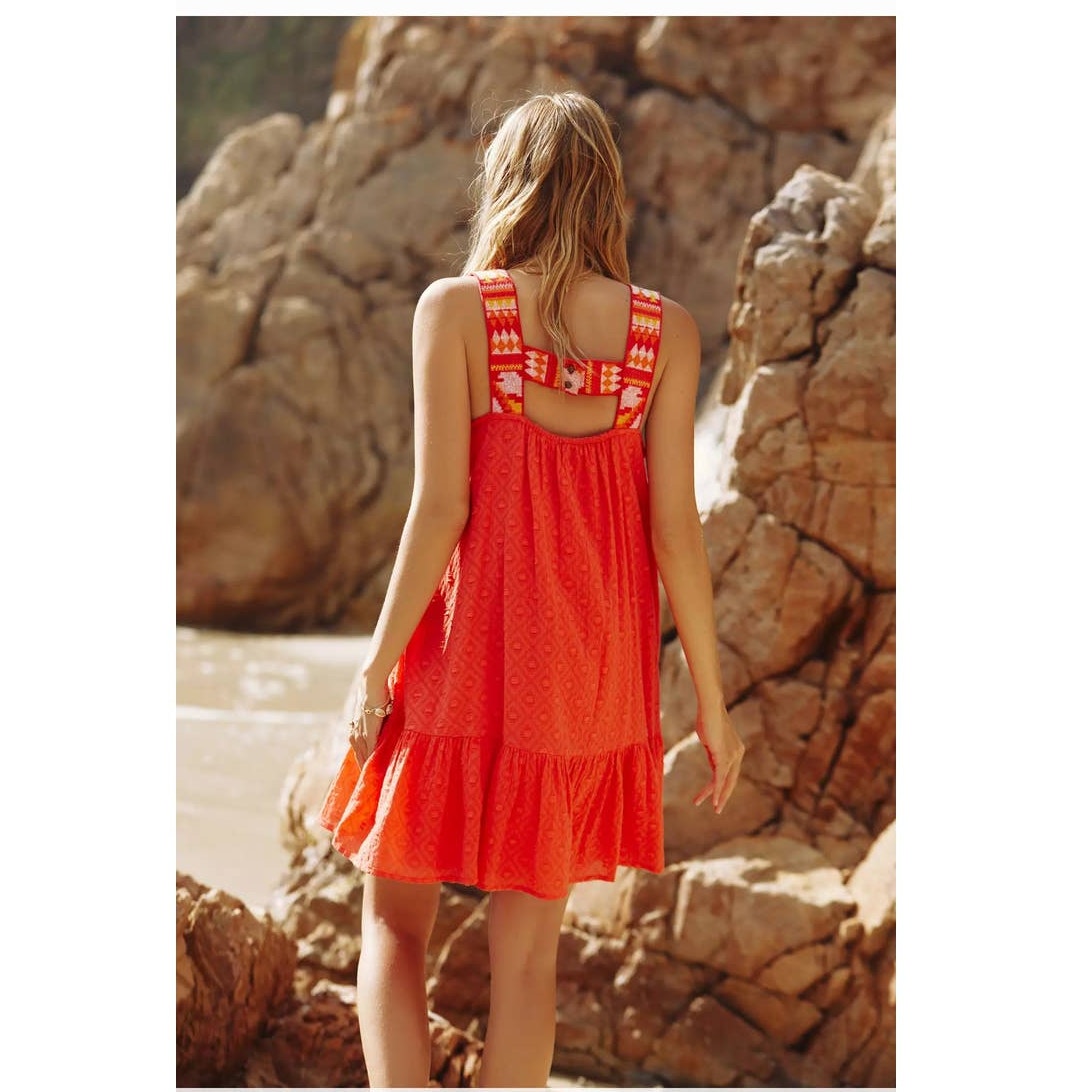 New Anthropologie Coral Embroidered Tunic Dress $148 SMALL Pink Boho