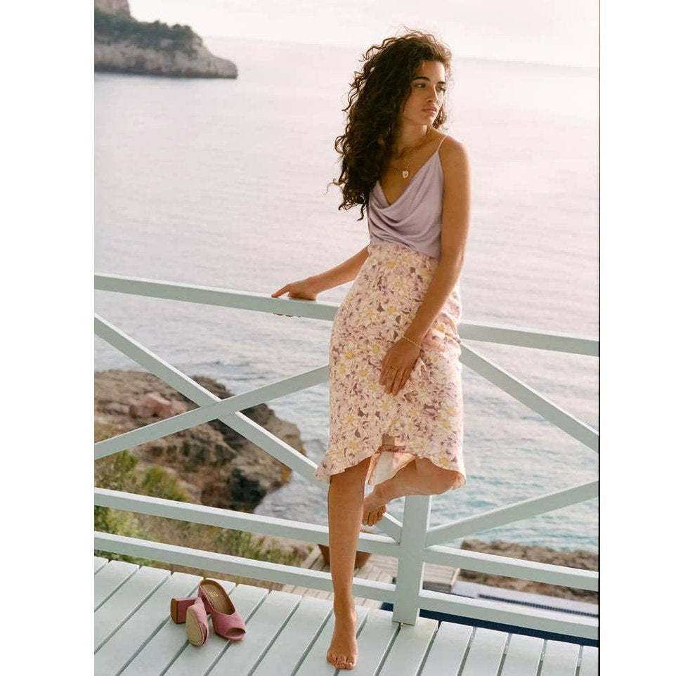 Anthropologie Skye Ruffled Floral Midi Skirt