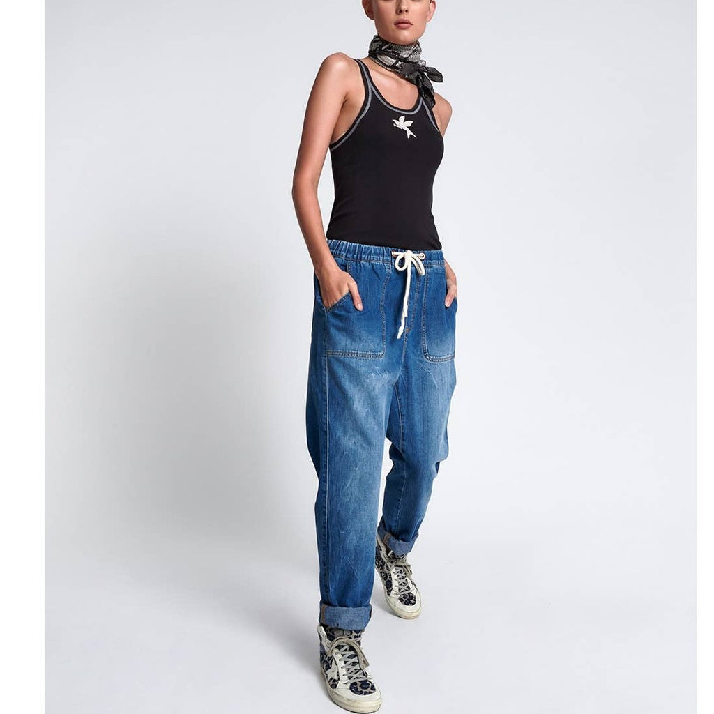 New One Teaspoon HIGH WAIST SHABBIES DRAWSTRING JEANS $180 Resort Blue SMALL 26