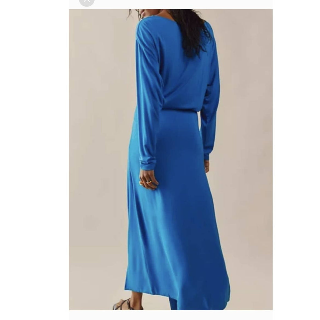 New Free People Alyssa Long Sleeve Wrap Dress Maxi X-SMALL $128 Blue