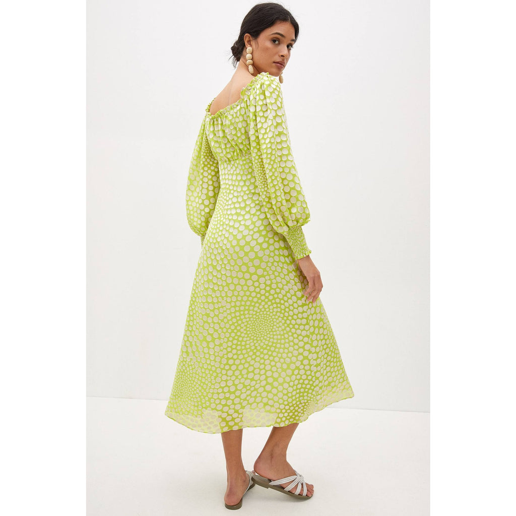 New Anthropologie EXQUISE Meryl Long Sleeve Midi Dress $218 MEDIUM Light Green