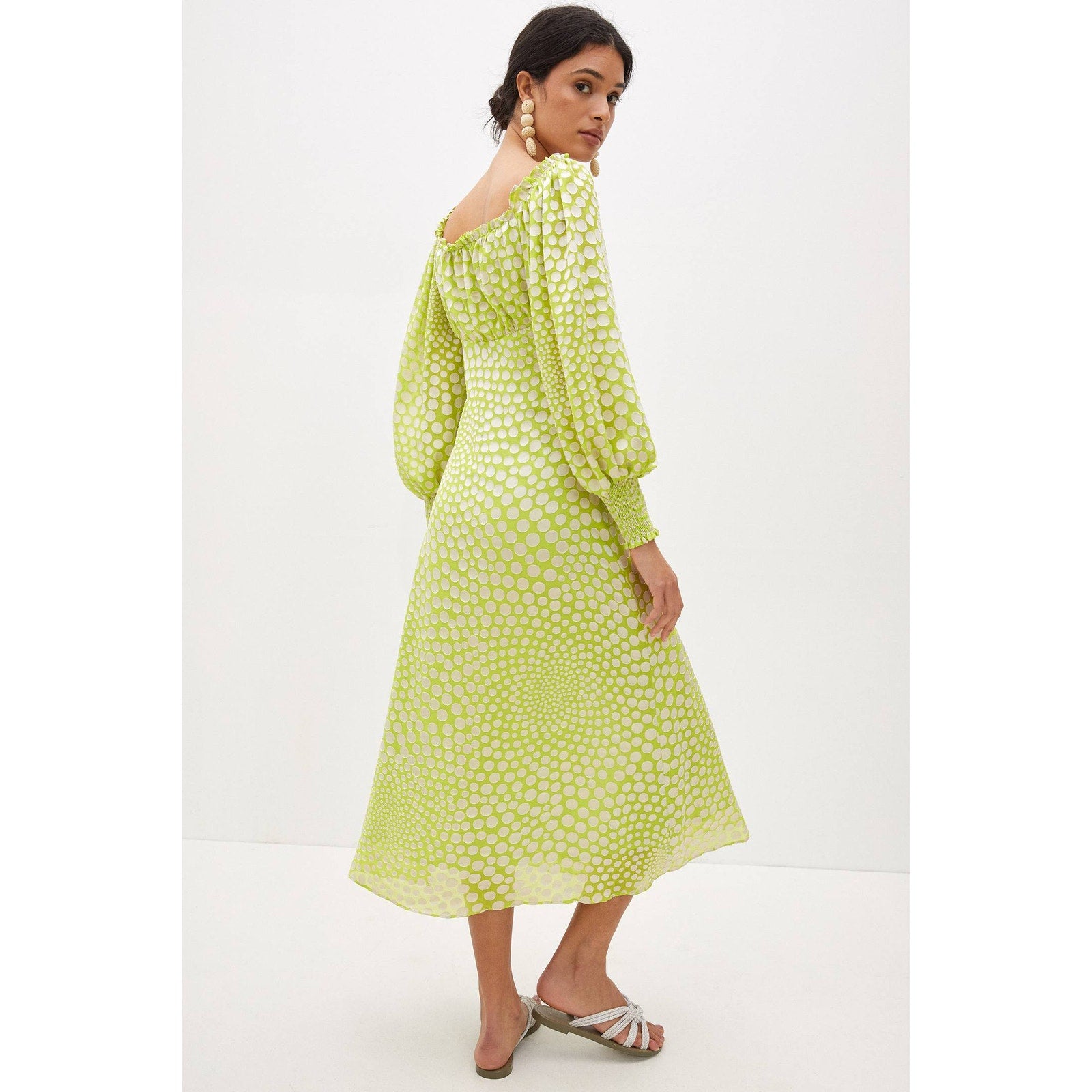 New Anthropologie EXQUISE Meryl Long Sleeve Midi Dress $218 MEDIUM Light Green