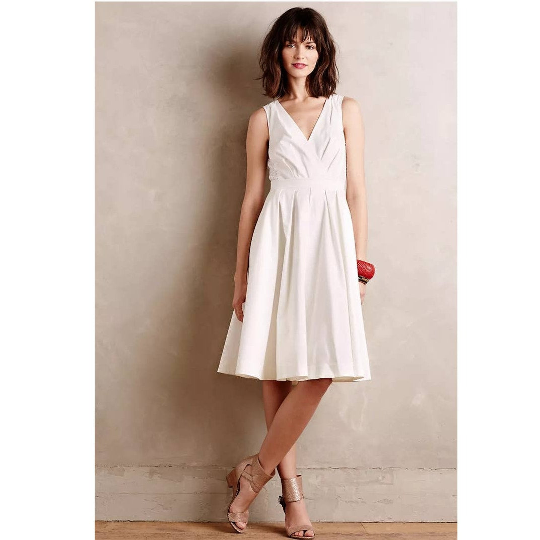 New Anthropologie Collette Dinnigan Pleated Trellis Midi Dress $168 SIZE 4 White