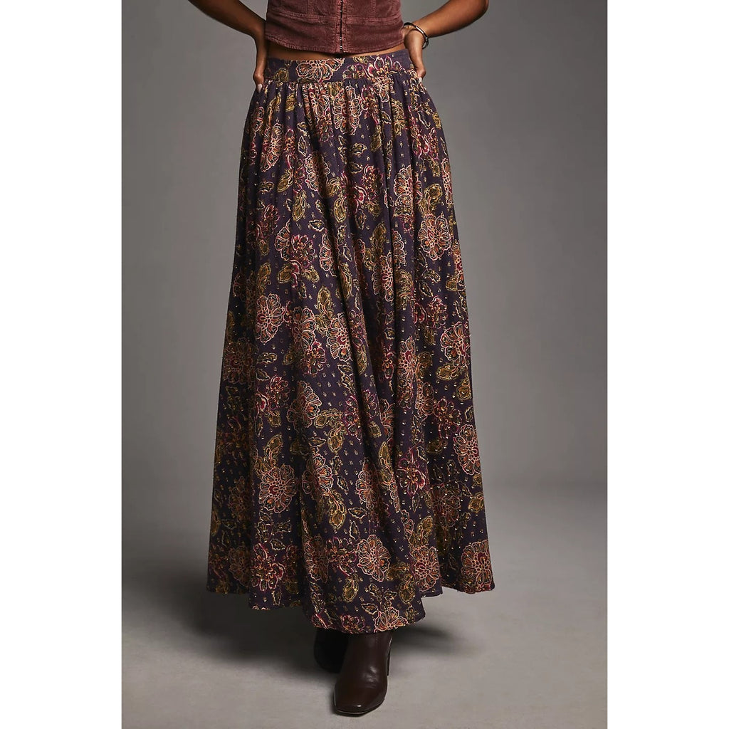 New Anthropologie The Odells Nina Floral Maxi Skirt $248 SMALL Purple