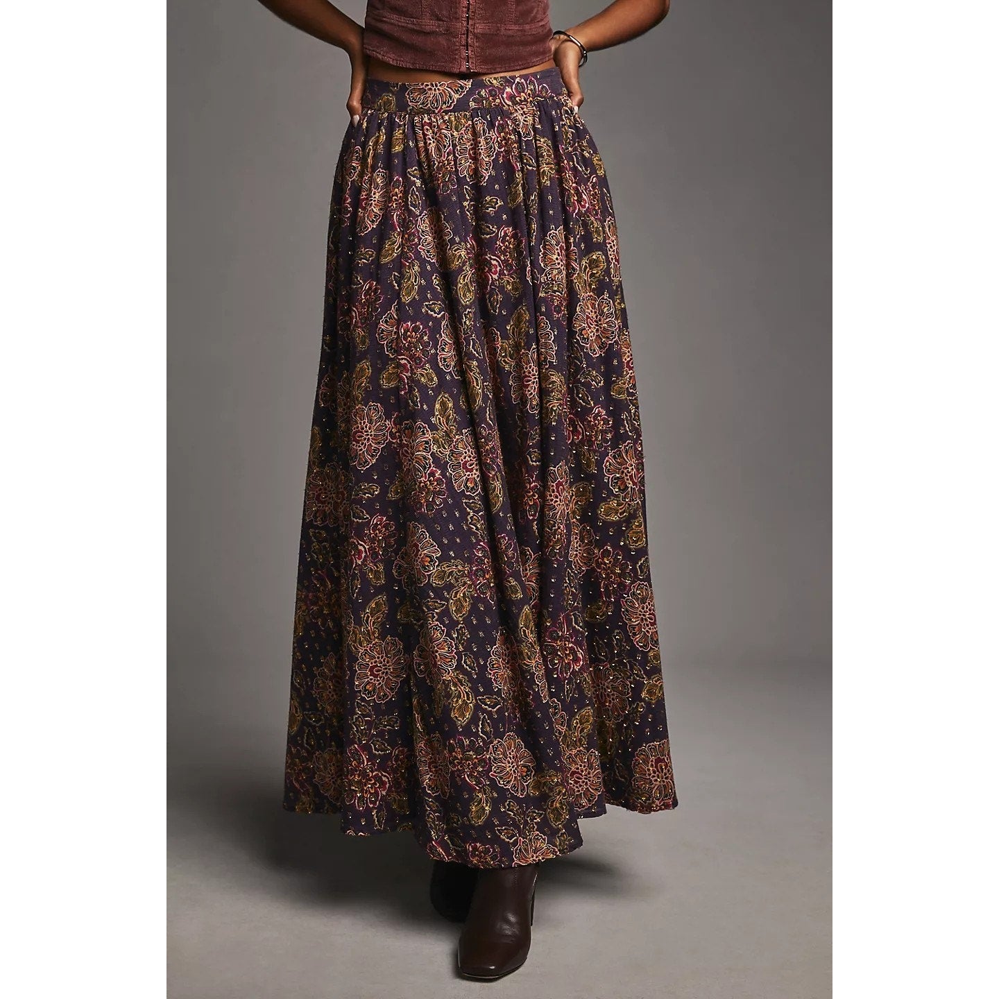 New Anthropologie The Odells Nina Floral Maxi Skirt $248 SMALL Purple