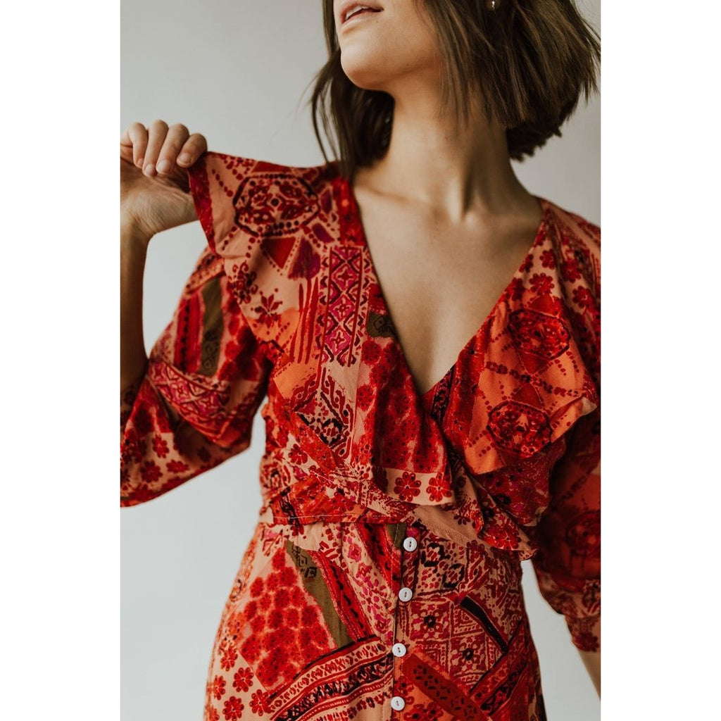 New Free People Lennon Ruffle Maxi Dress Boho $168 X-SMALL Primrose Combo