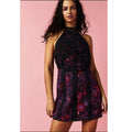 New Free People Miss You Floral Mini Halter Dress $250 Size10 Purple Boho