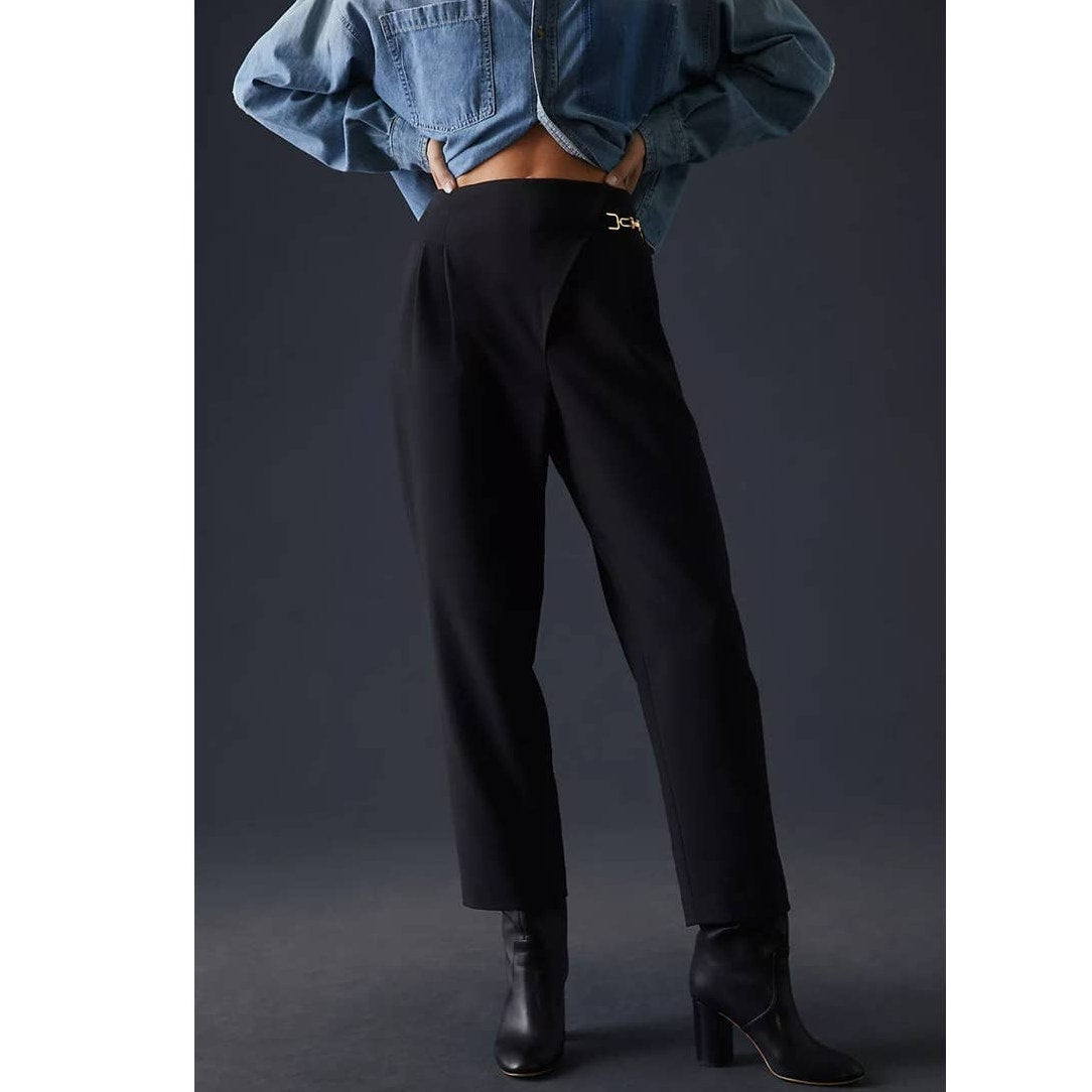 New Anthropologie Exquise Straight-Leg Trousers $180 X-LARGE Black