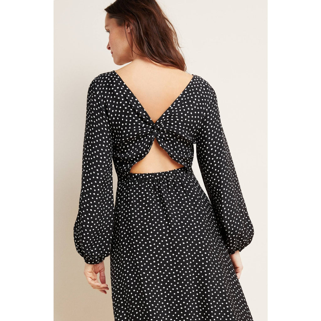 New Anthropologie Agatha Long Sleeve Midi Dress $160 SIZE 2 B&W Polka Dot