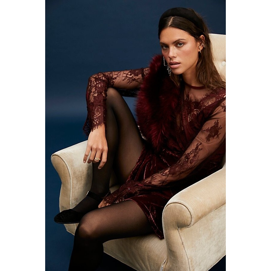New Free People Marlie Lace Mini Dress $198 X-SMALL Garnet