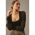By Anthropologie Puff-Sleeve Shimmer Pullover Sweater MEDIUM Black Anthropologie