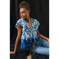New Anthropologie Othilia Tie-Neck Blouse $148 SMALL Blue Tonal Motif