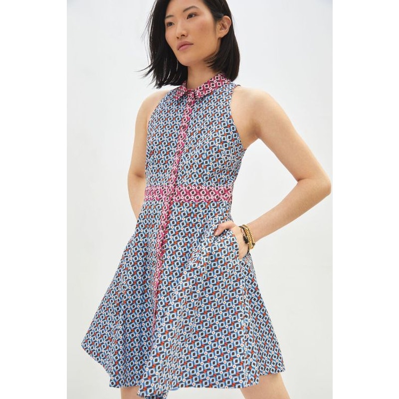 New Anthropologie Buckley Geo Mini Dress by Maeve $148 SIZE 4 Blue Motif