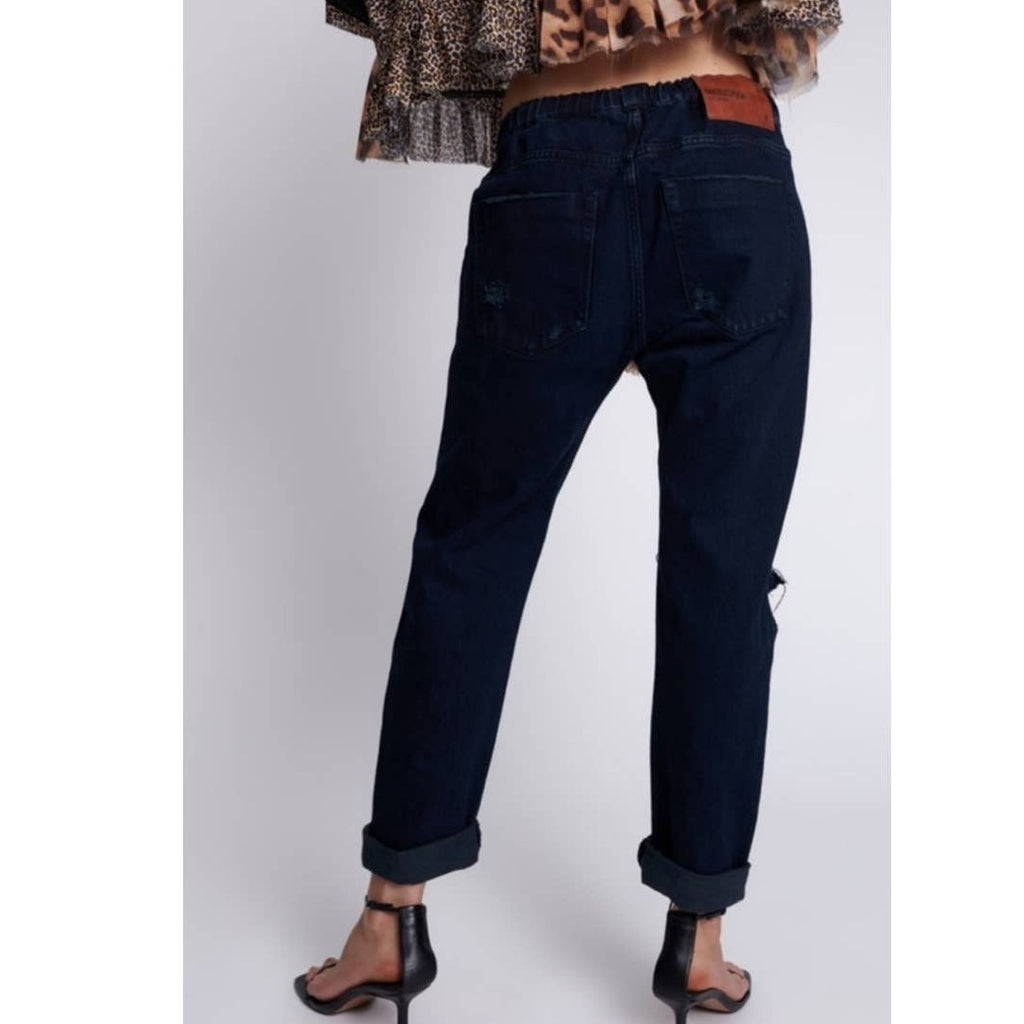New Free People OneTeaspoon Shabbies Drawstring Boyfriend Jeans $138 SMALL Oxford