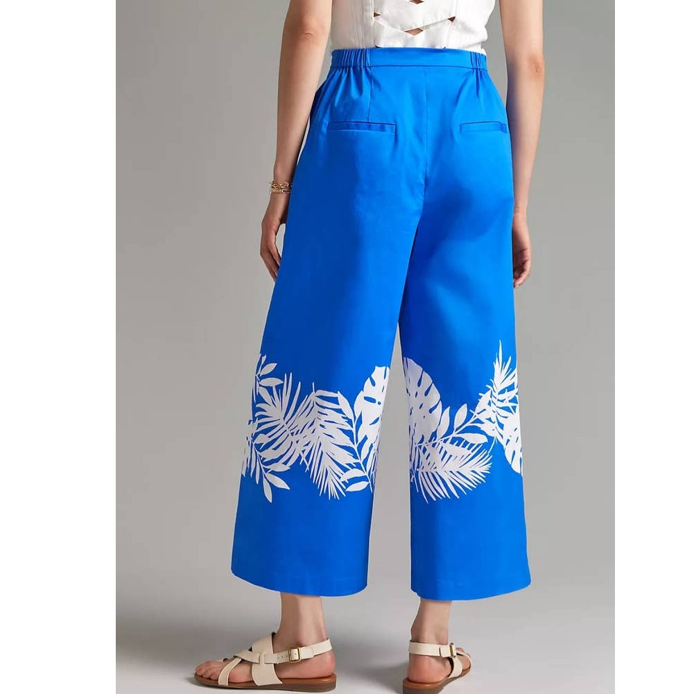 New Anthropologie HUTCH Palm Frond Wide-Leg Pants $148 SIZE 6 Blue