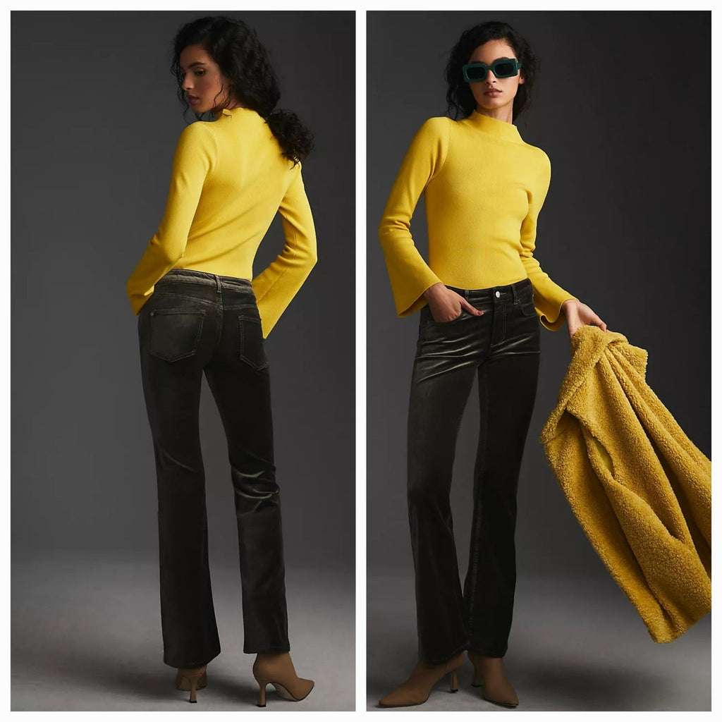 New Anthropologie Pilcro Demilune Mid-Rise Bootcut Velvet Jeans $148 33P Gray