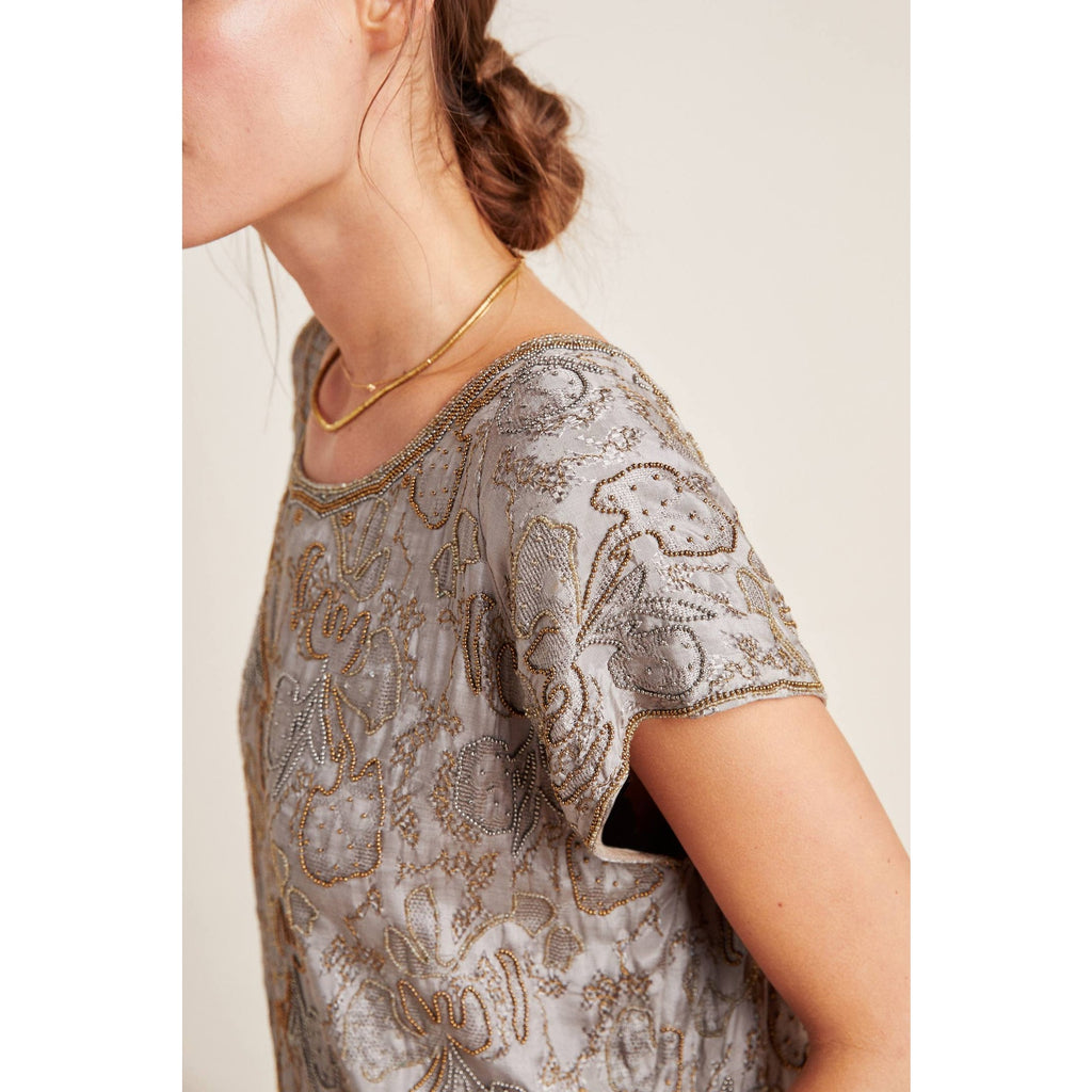 New Anthropologie x Love Sam Lorelei Hand Beaded Blouse $325 Small EARTH