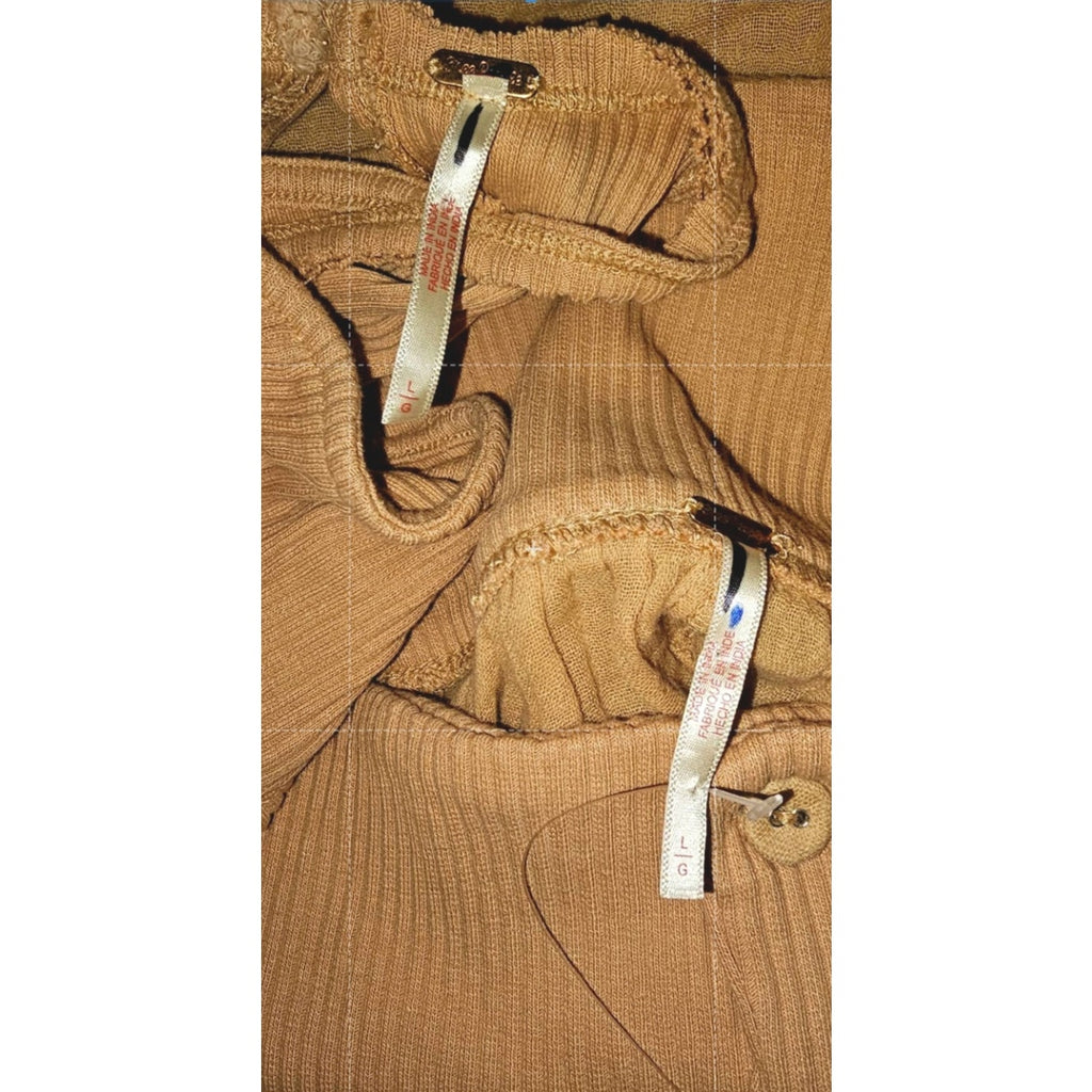 New Free People Frances Skirt Set $148 LARGE Pastry Shell Ribbed Knit Crop Top