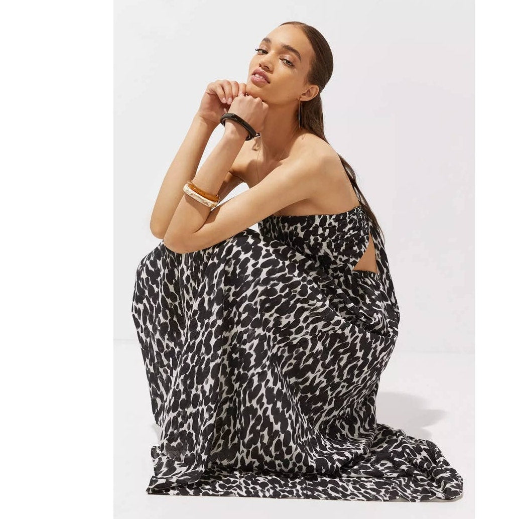 New Anthropologie Shirred Cut-Out Maxi Dress $180 SMALL B&W