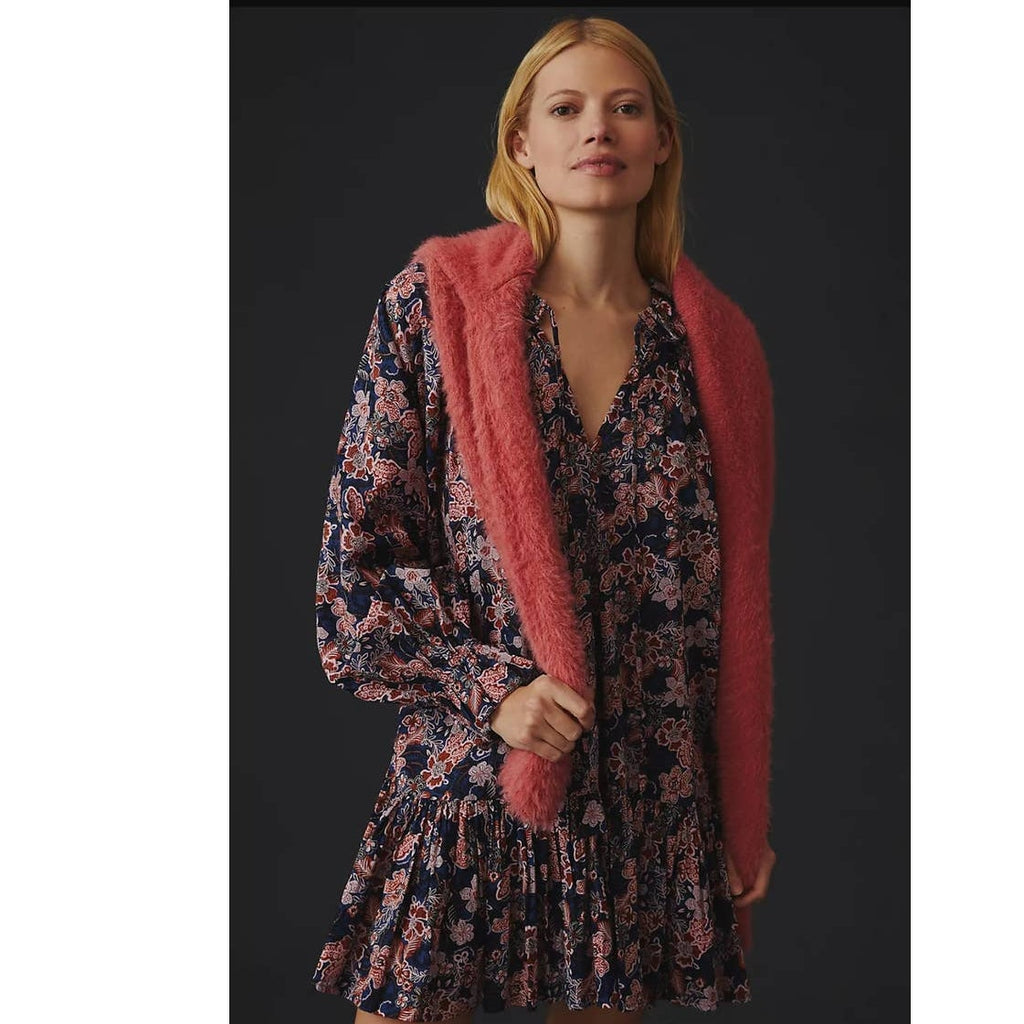 New Anthropologie Sundry Floral Boho Mini Dress $284 SMALL Blue Oversized