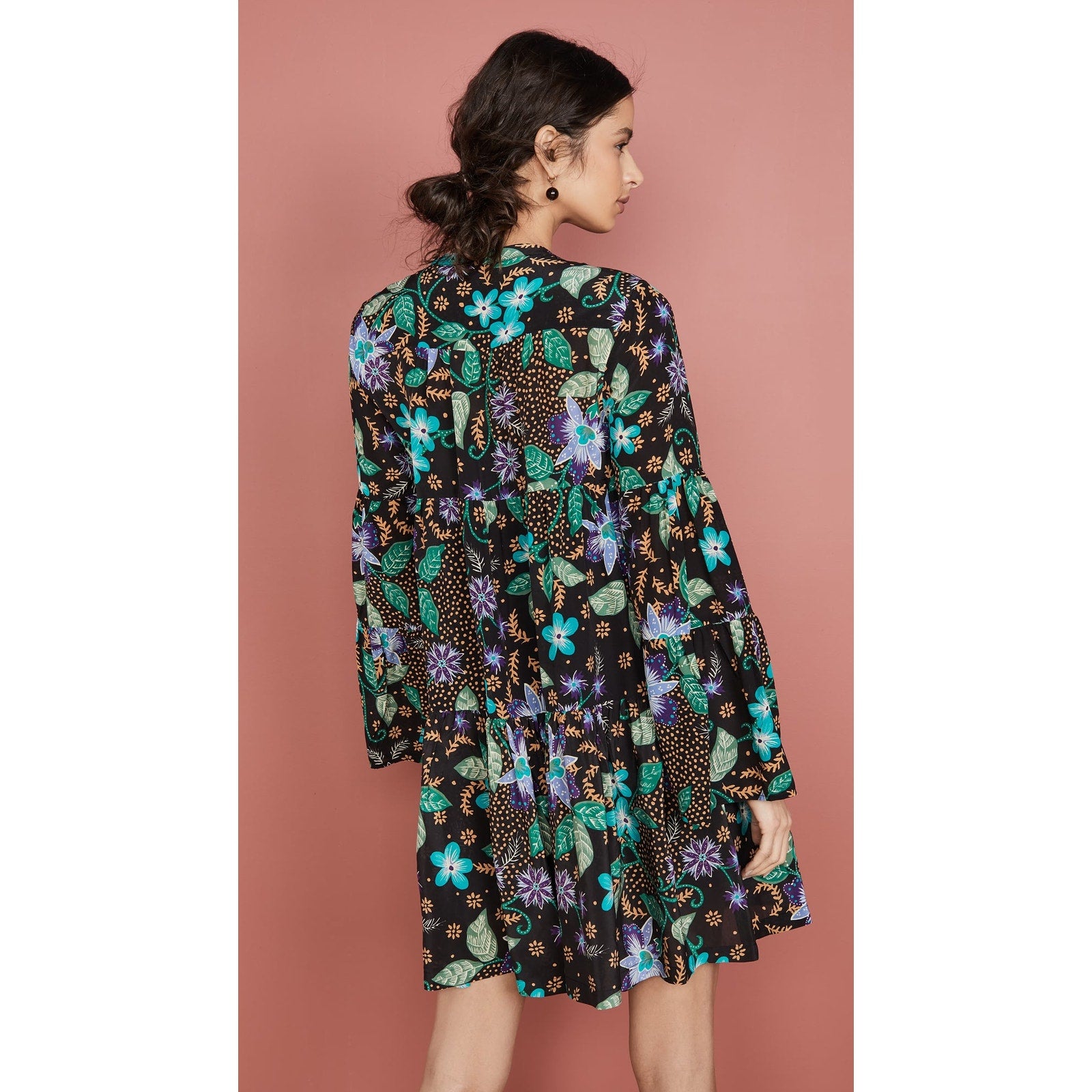 New Warm Silk Garden Tiered Floral Boho Mini Dress $450 SMALL US 4 (1)