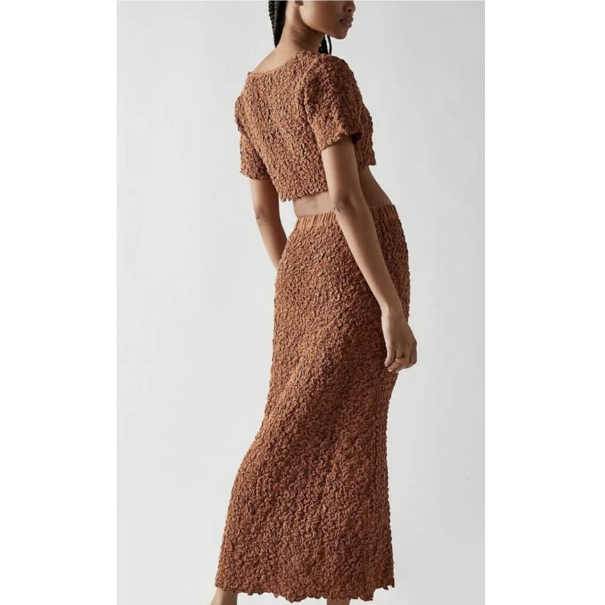 New Free People Double The Fun Button Cardi Midi Skirt Set $128 Medium Sienna