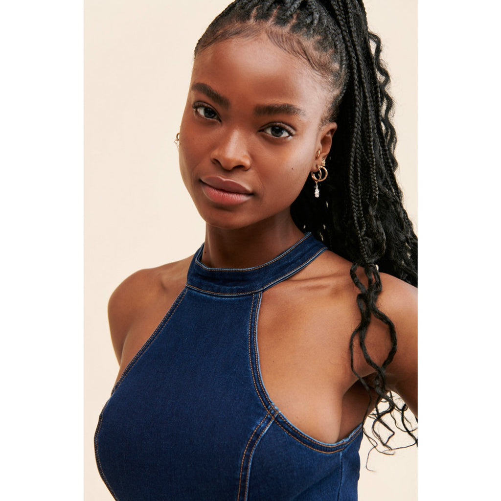 Denim Style Retro Flared Jumpsuit